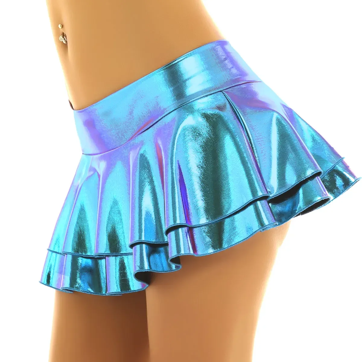 

Women's A-Line Short Sexy Mini Skirts Glossy Latex Leather Flared Miniskirt with Zipper Club Bar Pole Dance Performance Costumes