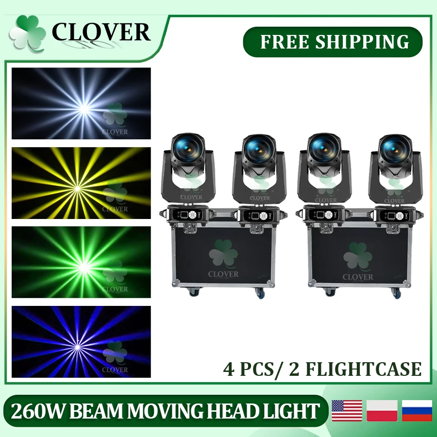 

0 Tax 4Pcs 260W Beam Moving Head Lighting With Flycase Double Prism DJ Disco Club Rainbow Effect Wedding Show Bar Stage Light