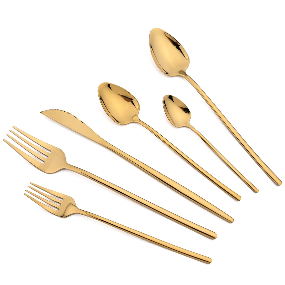 Cutlery Set Western Style Cutlery Set Picnic Cutlery Set Stainless Steel Cutlery Set Picnic Tableware Camping Cutlery Set Gold Cutlery Set 18/10 Stainless Steel Flatware Knife Fork Coffee Spoon Dinnerware Kitchen Tableware Mirror Western Silverware