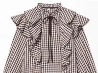 2025 Winter New Women's Casual Fashion Small Check Layered Decoration Shirt Round Neck Long Sleeve Loose Top - Image 3