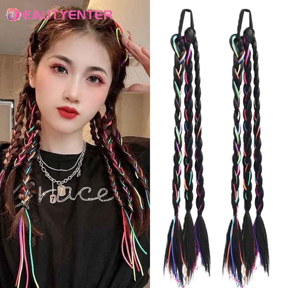 BEAUTYENTER Synthetic Ponytail Braided Bride Oblique Fringe Bangs