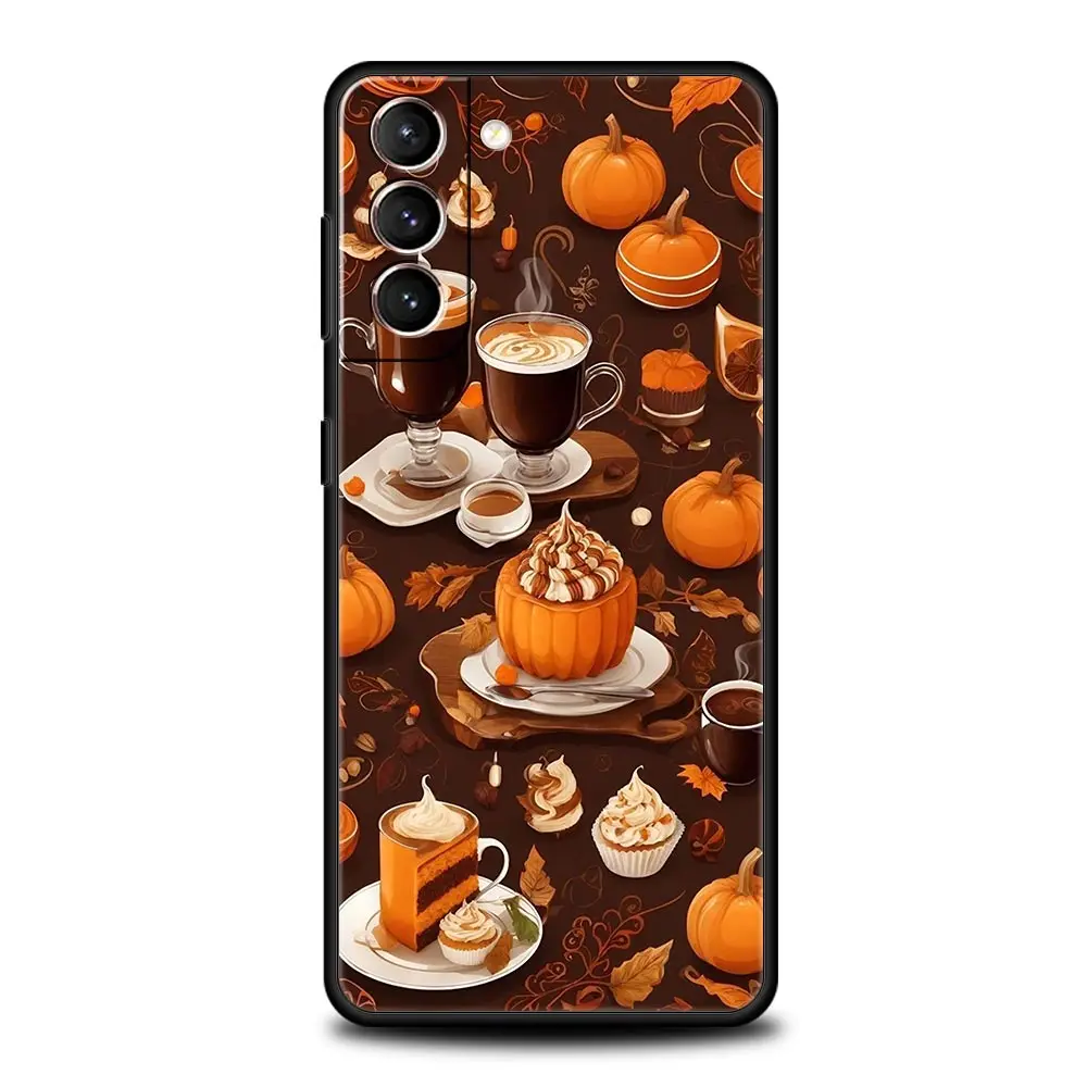 Kürbis-Herbstblätter-Kaffee-Handyhülle für Samsung Galaxy S26 S25 S24 S23 S22 S20 S21 FE Ultra S25 Edge Plus 5G Weiche TPU-Hülle – Detail 2