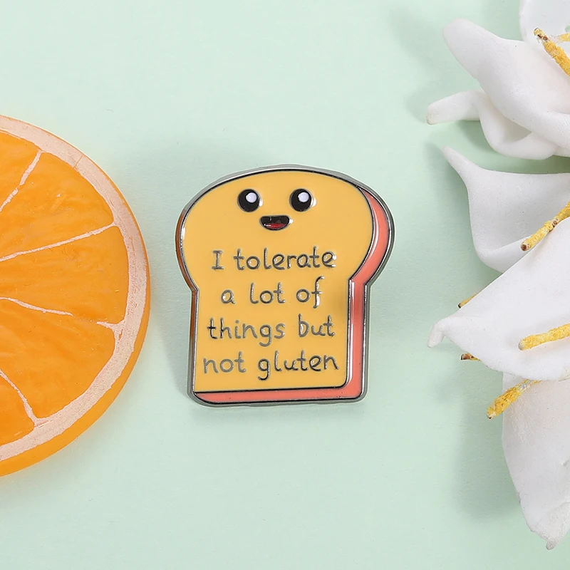 Ich tolere viele Dinge, aber nicht Gluten Emaille Pin Cartoon Toast Metall Brosche Revers Abzeichen Zubehör Schmuck Geschenk für Freunde – Detail 3
