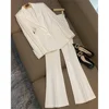 Luxury Pearls Women Pants Sets 2 Piece White Peak Lapel Single Button Wear Fashion Elegant Wedding Party Office Lady Suits 1