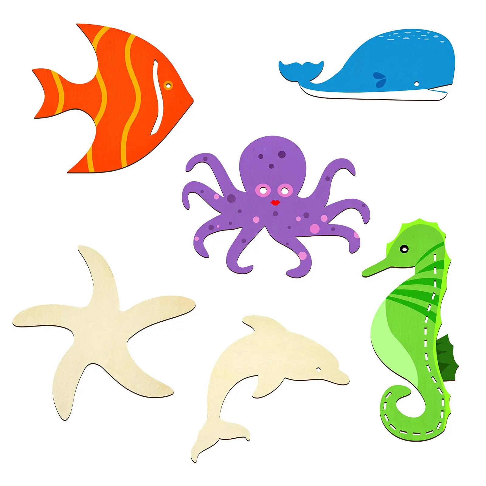 

35PCS Unfinished Wood Cutouts Ocean Animals Wooden Paint Crafts for Kids Home Decor Ornament DIY Craft Art Project
