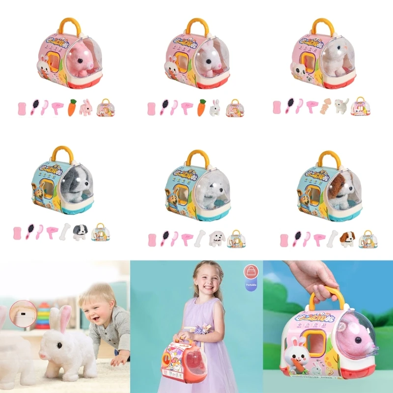 Kids Fun Electronic Walking Animal Plush Toy Toddler Crawling Learning Simulation Puppy Rabbit Pretend Play Game Girls Gift