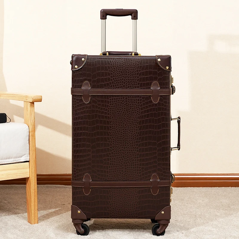 Valigia classica retrò da 20/24/26 pollici PP + PC Valigia da viaggio Valigia da viaggio in pelle fatta a mano di grande capacità con custodia per il trucco - immagine 3