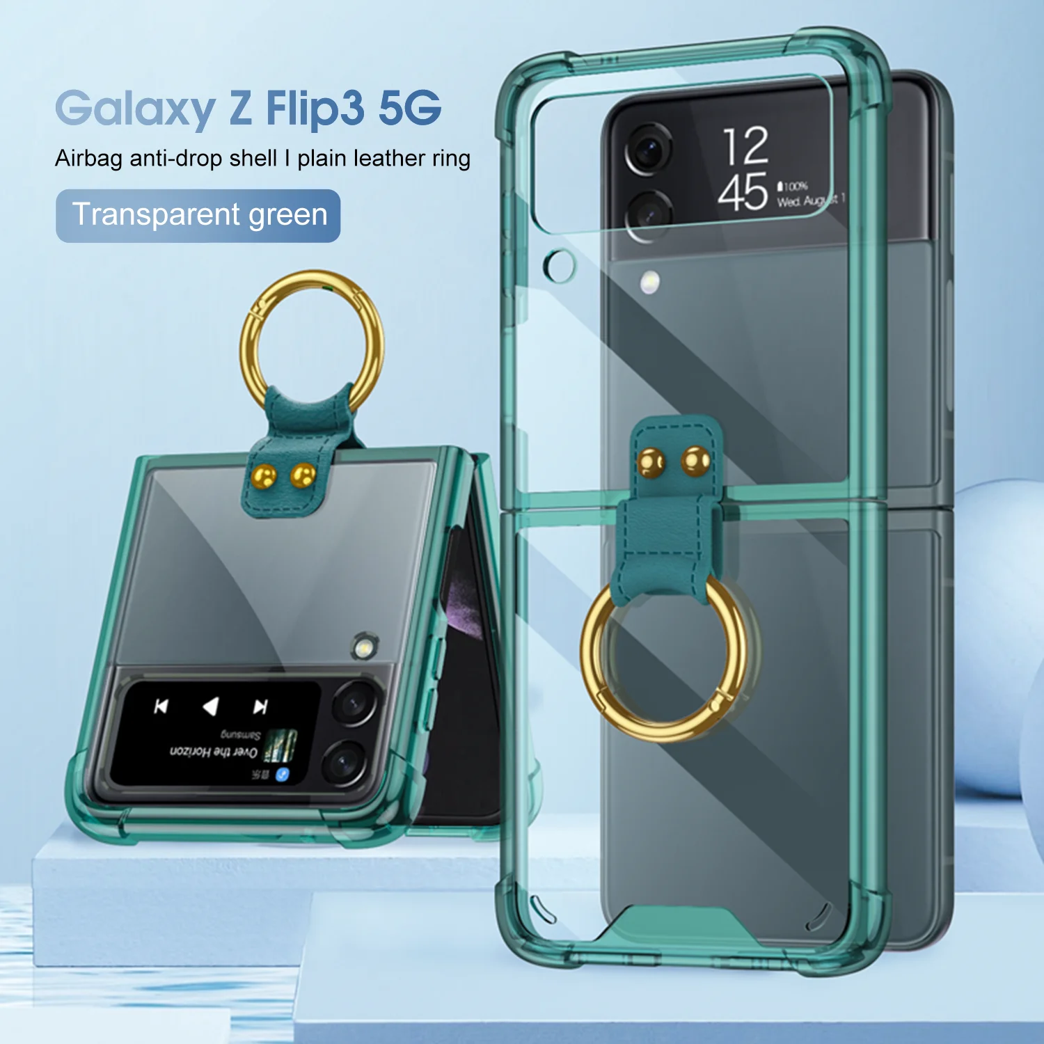 Case with Strap for Z Flip 3 Holder PC Case for Samsung Z Flip 3 Film Phone Cover All-in-one Solid Color Mobile Protective Shell samsung cute phone cover Cases For Samsung