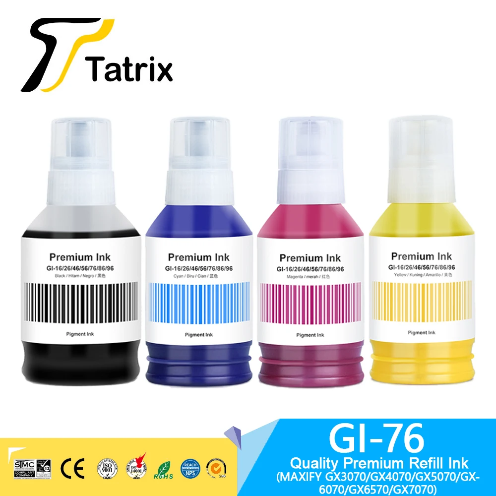 Tatrix GI 76 GI76 GI-76 Premium Compatible Refill Ink for Canon MAXIFY GX3070/GX4070/GX5070/GX6070/GX6570/GX7070 Printer