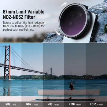 NEEWER 67mm Clip On Variable ND2-ND32 Phone Lens Filter Kit, Phone Clip with Threaded Adapter Ring/Cold Shoe/Locking Knob 2