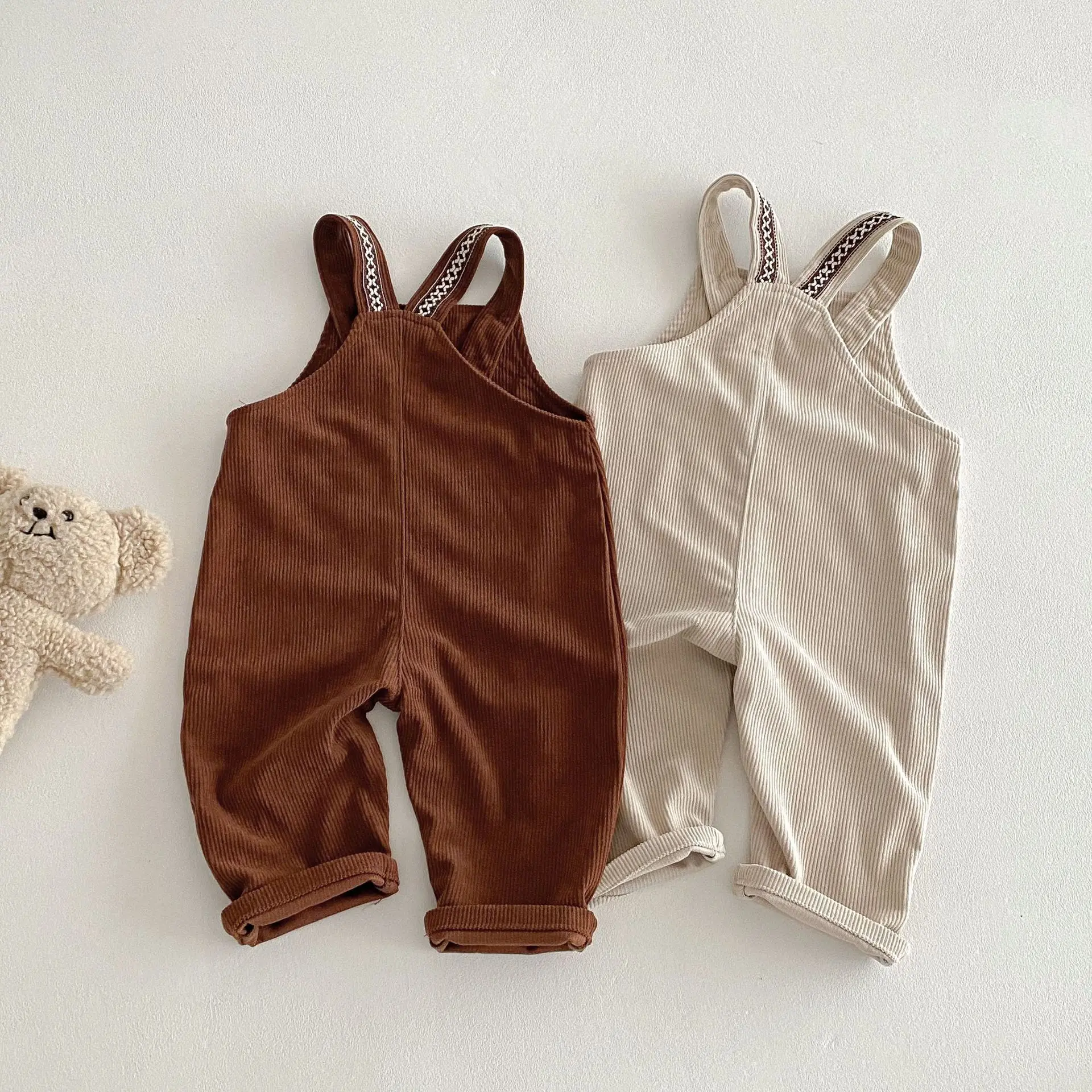2025 Spring New Children Loose Corduroy Overalls Baby Girls Solid Casual Pants Boys Comfortable Strap Trousers Kids Clothes