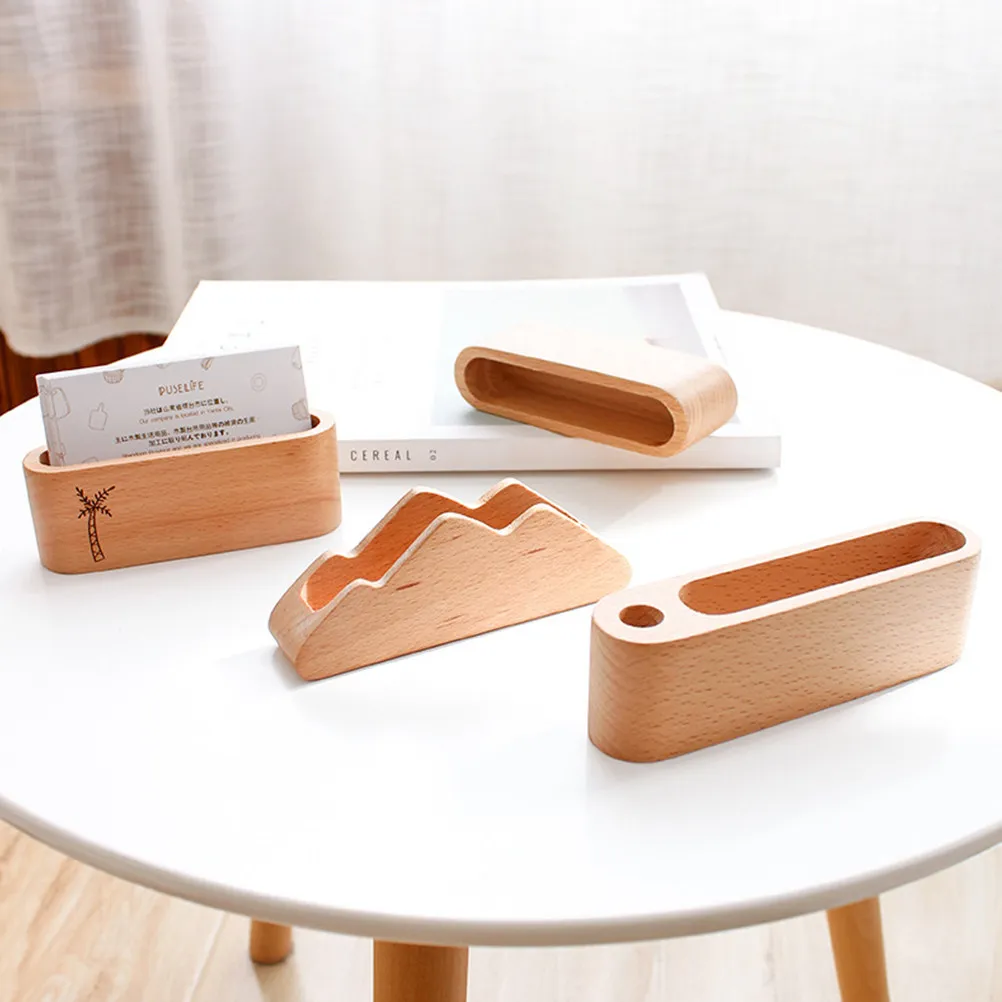 1Pcs 프리미엄 솔리드 우드 명함 케이스 데스크 스탠드 내장형 펜 홀더 포함 나무 휴대폰 홀더 데스크탑