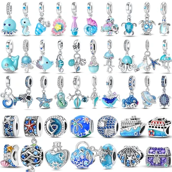 925 Sterling Silver Ocean World Series Sea Turtle Starfish Little Crab Octopus Charms Bead Fit 925 Bracelet DIY Jewelry