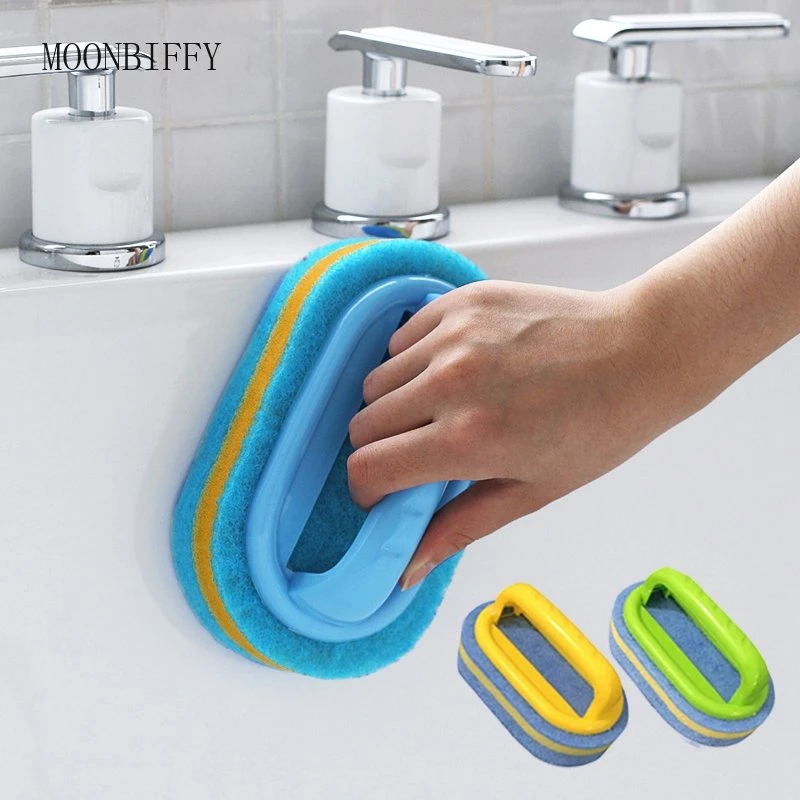 Cepillo esponja multifunción de baño y cocina, mango de plástico, Herramientas de limpieza de bañera| | - AliExpress