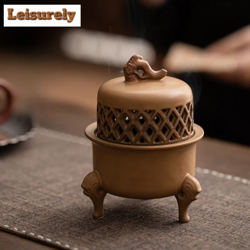 Hollow Antique Zen Three Legged Incense Holder Zen Garden Incense Burners Consecrate Smell Distributor Censer Home Decoration