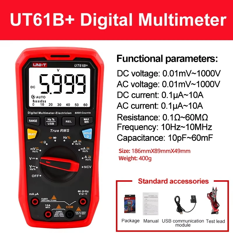 UNI-T Multimeter Digital UT89XD UT89XE UT61E+ UT61D+ UT61B+ UT33C+ UT33D+ UT60S UT60BT AC DC Amperemeter Spannungsprüfer Multimetro – Detail 6