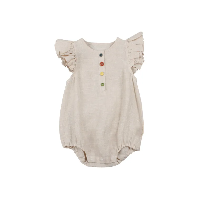 

Newborn Clothes 2023 Summer Baby Girl's Bodysuit Cotton Solid Short Sleeves O-neck Butterfly Sleeves