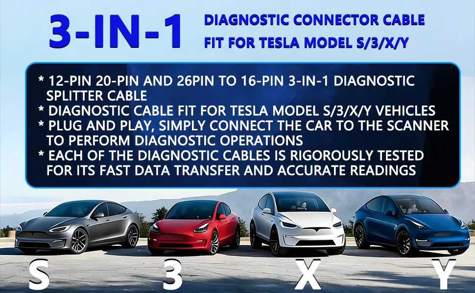 3-in-1 Diagnose- und Reparaturkabel (CAN-Bus) – Kompatibel mit Tesla Model 3/Y (ab 2019) und Model S/X (alle Modelljahre) – Detail 1