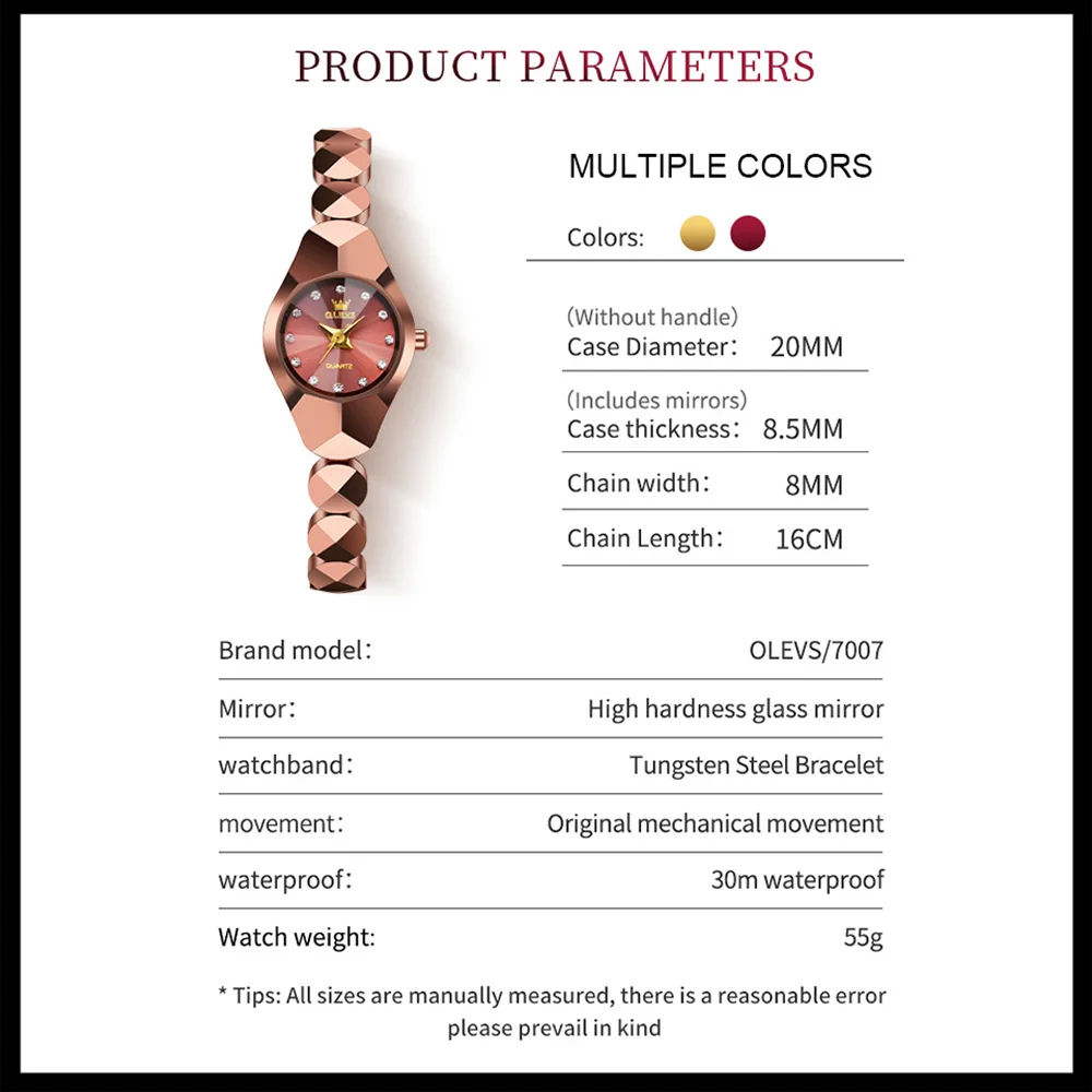 OLEVS Quartz Watch for Women Luxury Tungsten Steel Women's Watch Rhombus Mirror Waterproof Elegant Ladies Wristwatch Reloj Mujer