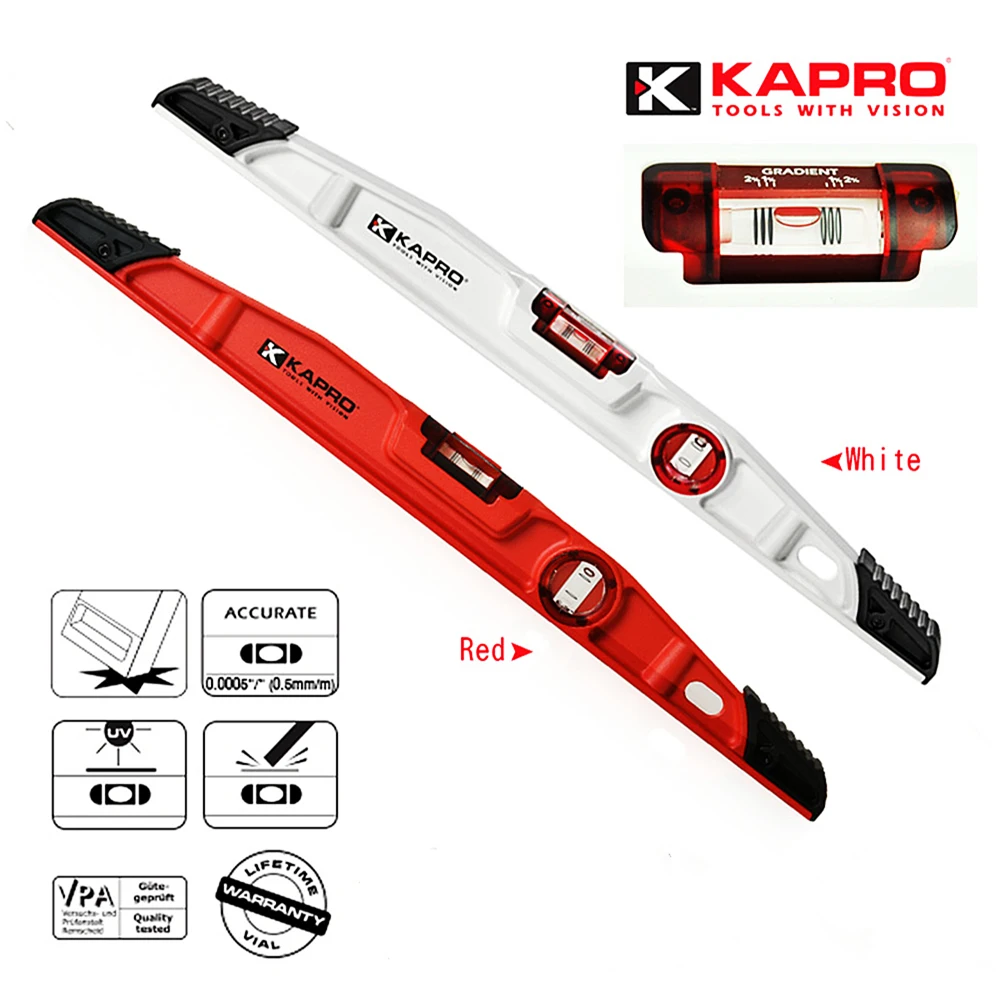 KAPRO 930  헤비 듀티 알루미늄 합금 레드 버블 레벨 경사계 레벨 측정 도구, 충격 흡수 고무 눈금자