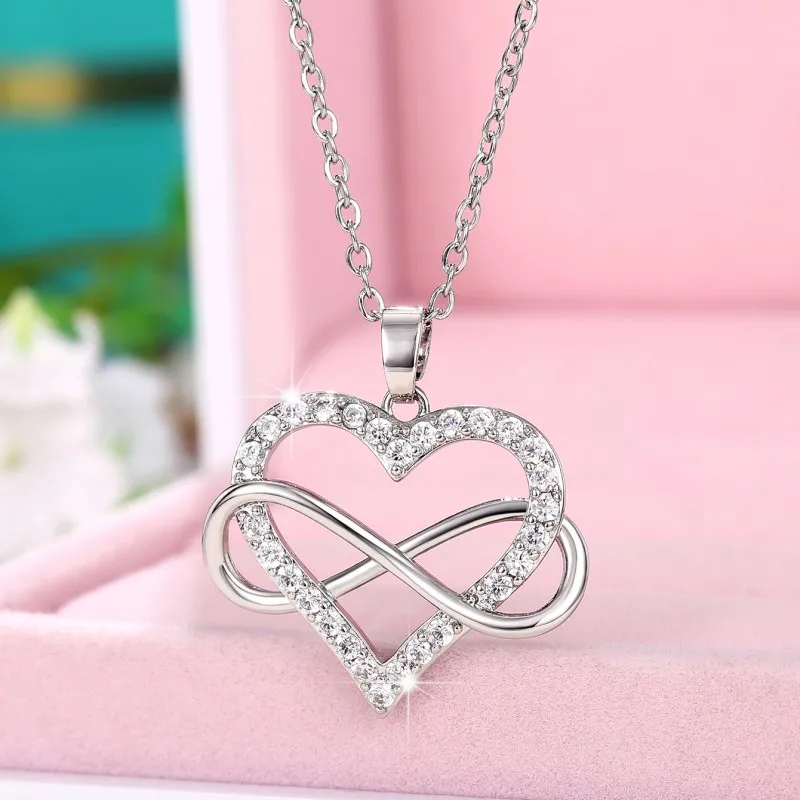 Collana Con Ciondolo A Cuore In Argento Sterling 925 E Zirconi, Oro Rosa, Lunghezza Catena 45 Cm - Regalo Per Donne E Ragazze - 5