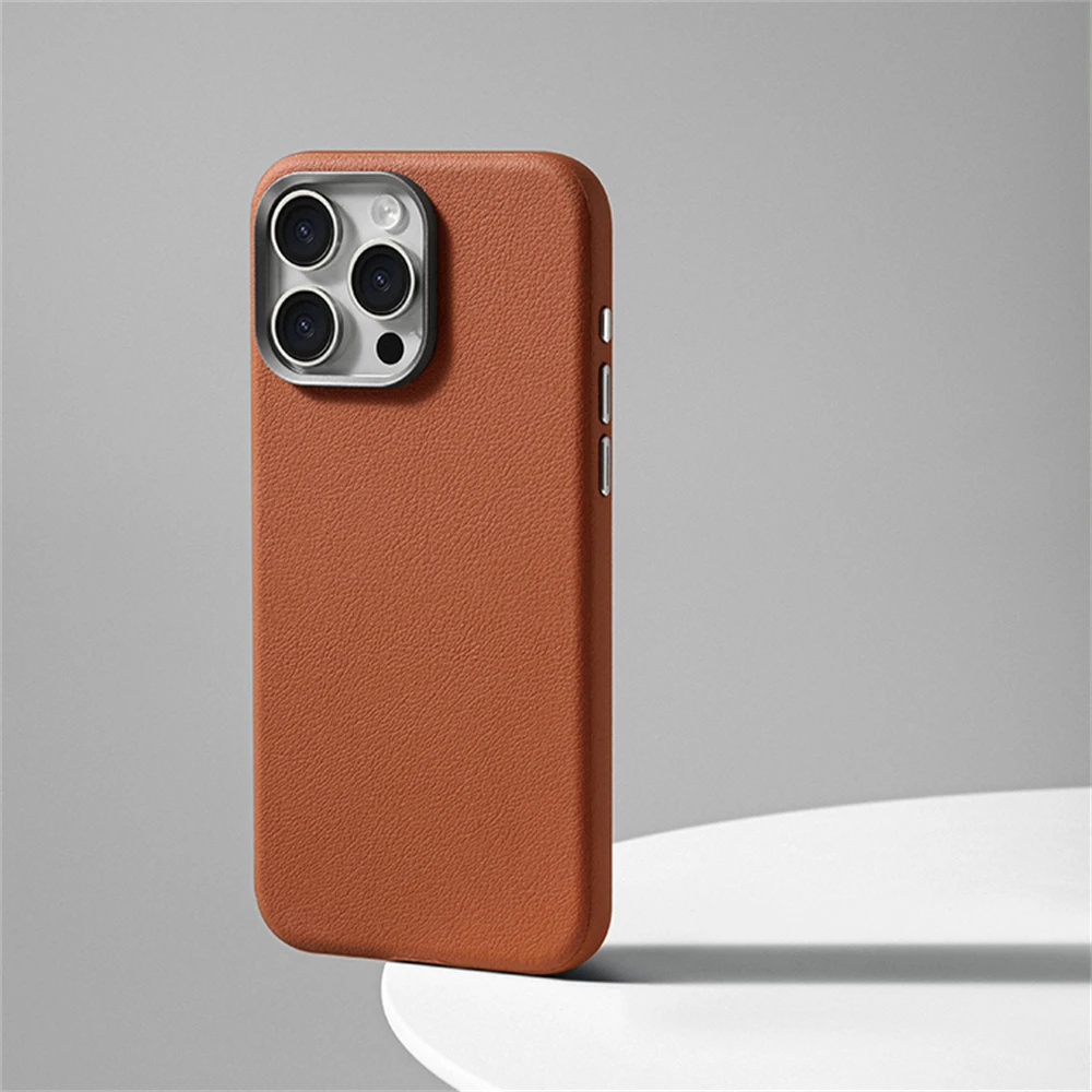 thumbnail image 1 of Funda de cuero sintético de lujo para negocios con Magsafe para iPhone 16, 15 y 14 Pro Max, ligera, fina, magnética, con carga inalámbrica, a prueba de golpes, 1 of 5