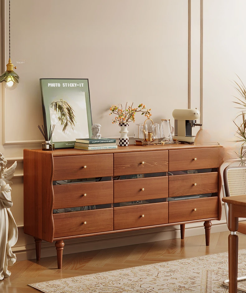 American Solid Wood Nine-Drawer Cabinet French Retro Bedroom Tailstock Hallway Storage Dining Side Locker