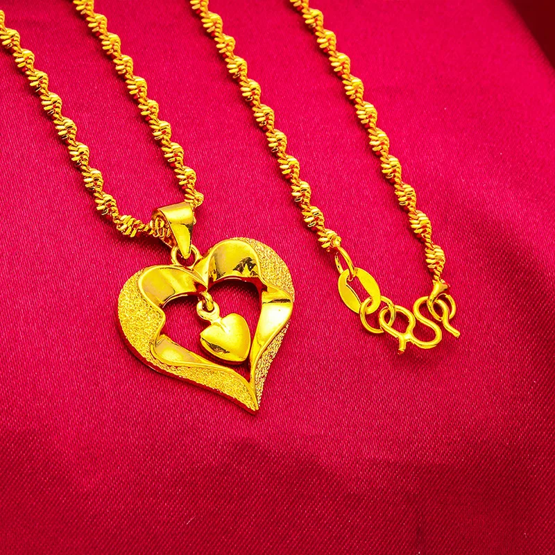 

UMQ вьетнамское золотое ожерелье для влюбленных, женская мода, Персиковое сердце, водная волна, без выцветания, украшение, подарки для девушки