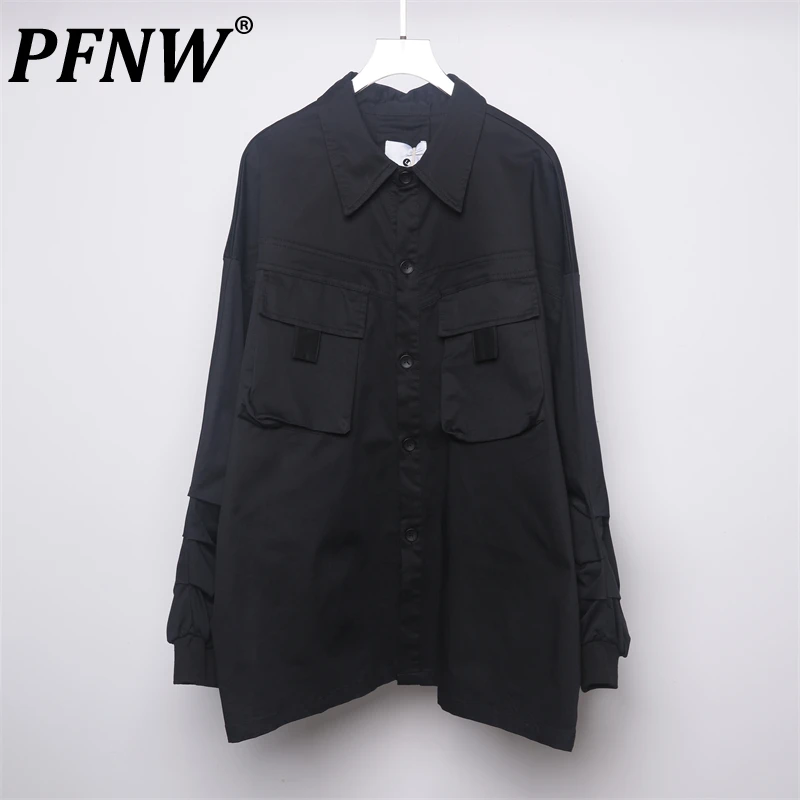 

PFNW Autumn Winter Japanese Dark Style Individualized Chic Style Design Loose Fit Wide Long Sleeve Shirt Men's Trendy 12Z4356