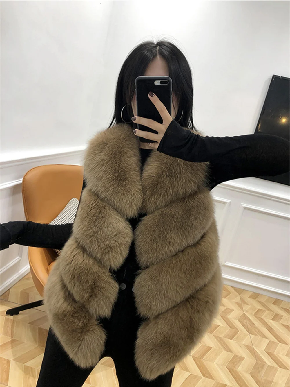 

Real Fox Fur Short Vest Women Luxury Cropped Female Winter Natural Fox Fur Jacket Sleeveless Plush Vests For Girls