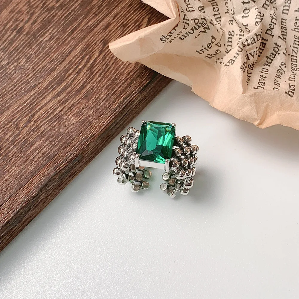 

925 Sterling Silver Green Zircon Open Ring For Women Engagement Wedding Luxury Jewelry Wholesale Free Shipping and Free Shipping