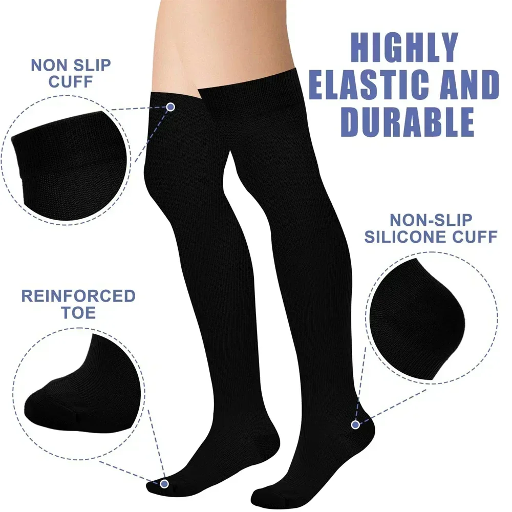 1 Pair 20-30 mmHg Compression Stockings for Women & Men Thigh High Socks Graduated Support for Varicose Veins Edema Flight