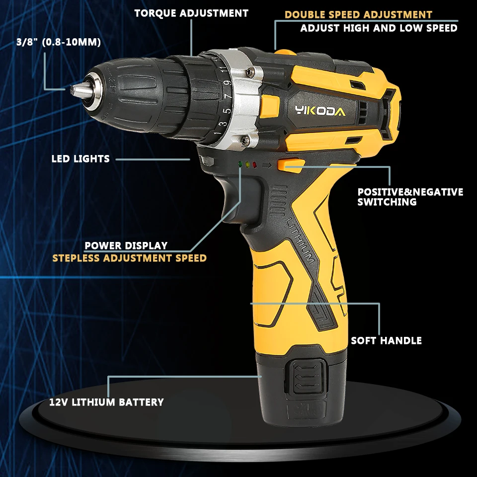 YIKODA 12/16.8/21V Elektromos Csavarhúzó cordless Kiütközik Két sebesség újratölthető Lítium Üteg Mali vezető háztartási áram szerszámok