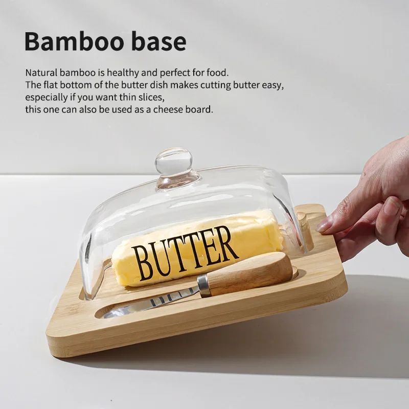 Wooden Butter Plate Glass Cover Cheese Box Butter Cheese Dim Sum Plate Cake Table Display Rack