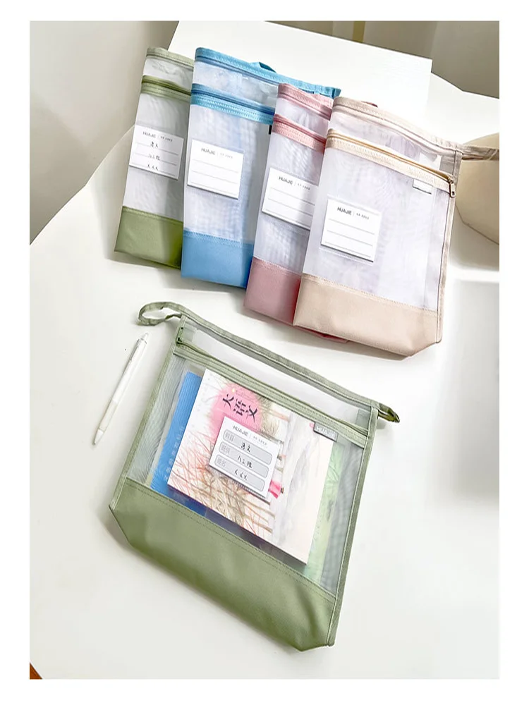 Mesh Storage Bag Large A4 Clear Mesh Organiser With Double Zip Spacious Portable Handmade Storage Bag