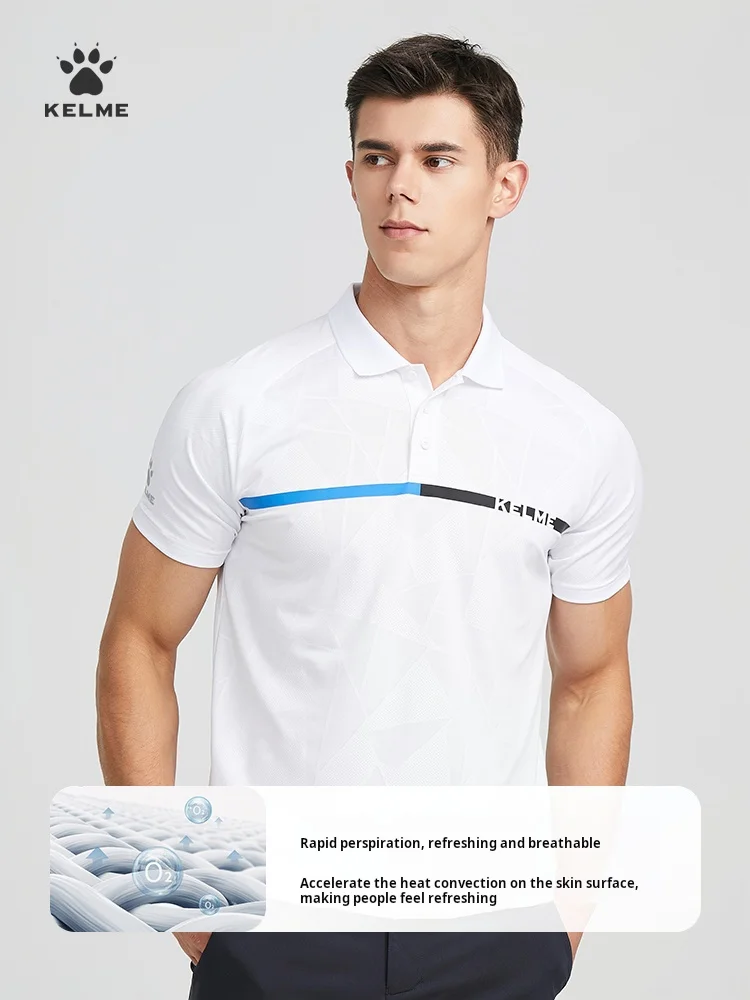 Kelme Polo comoda e traspirante per t-Shirt sportiva da corsa estiva stampata a maniche corte da uomo - immagine 3
