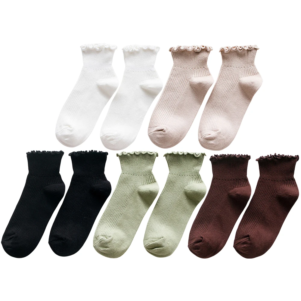6 Paires De Chaussettes à Volants Pour Femmes - Blanches, Crème, Noires - Taille Unique - Cadeau Mignon
