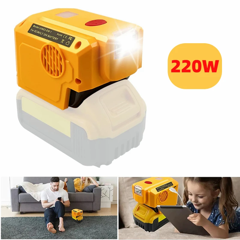 

200W Portable Power Supply Inverter for Dewalt 18V 20V Battery with Led Light Portable Power Inverter Generator to AC 110V/220V