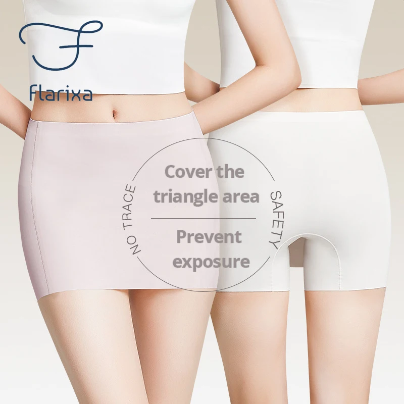 Flarixa Seamless Skirt Shorts Double Layer Front Crotch Panties Women Ice Silk Safety Pants Anti Friction Underwear Underpants safety shorts seamless panties safety pants women shorts underwear
