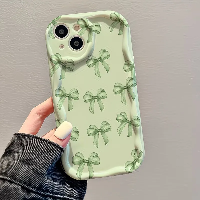 Green Bow Watercolor Art Design Curly Wave Frame Phone Case Cover