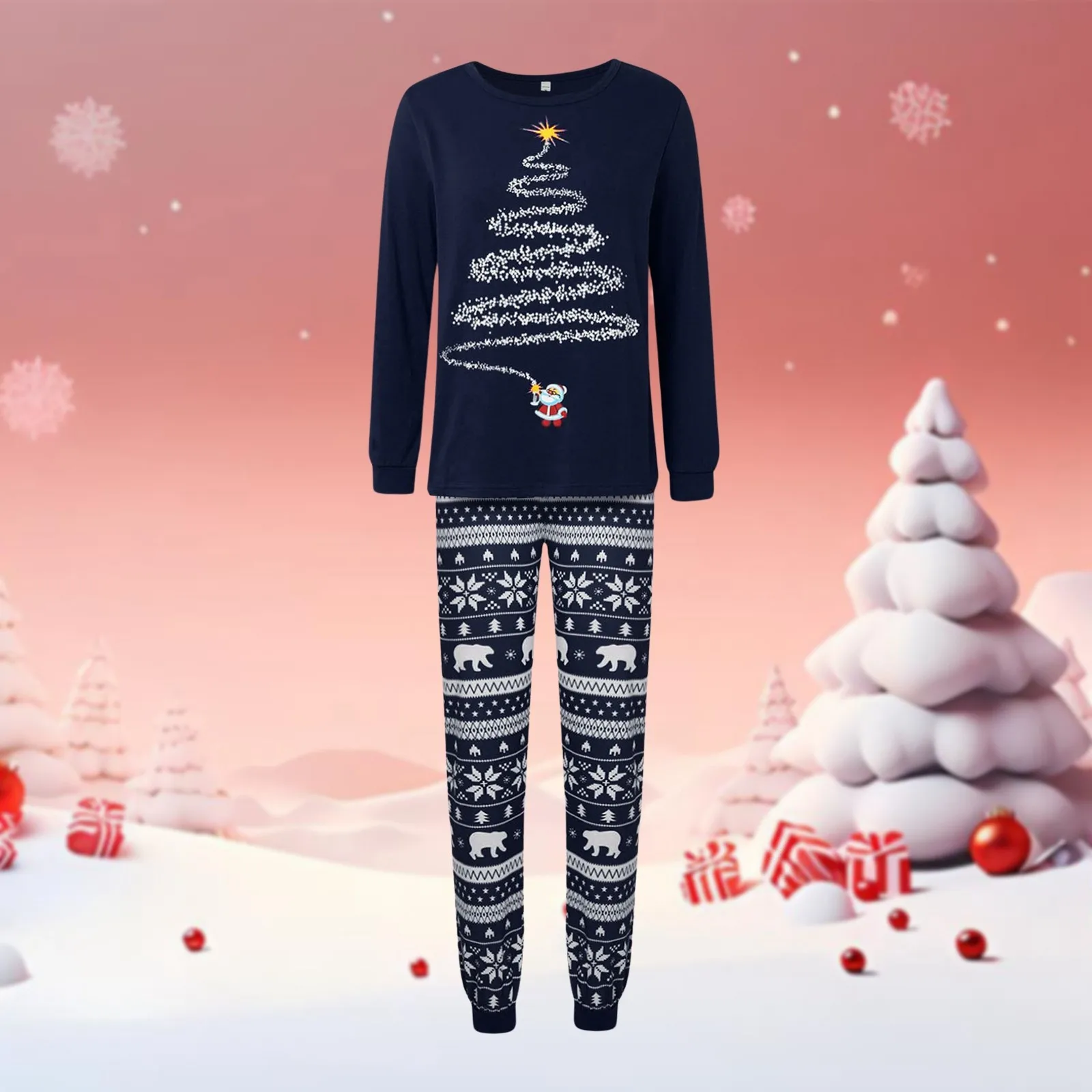 Conjunto de pijamas de dos piezas para el hogar, para Año Nuevo, otoño, invierno y Navidad, conjunto de ropa para el hogar para padres e hijos