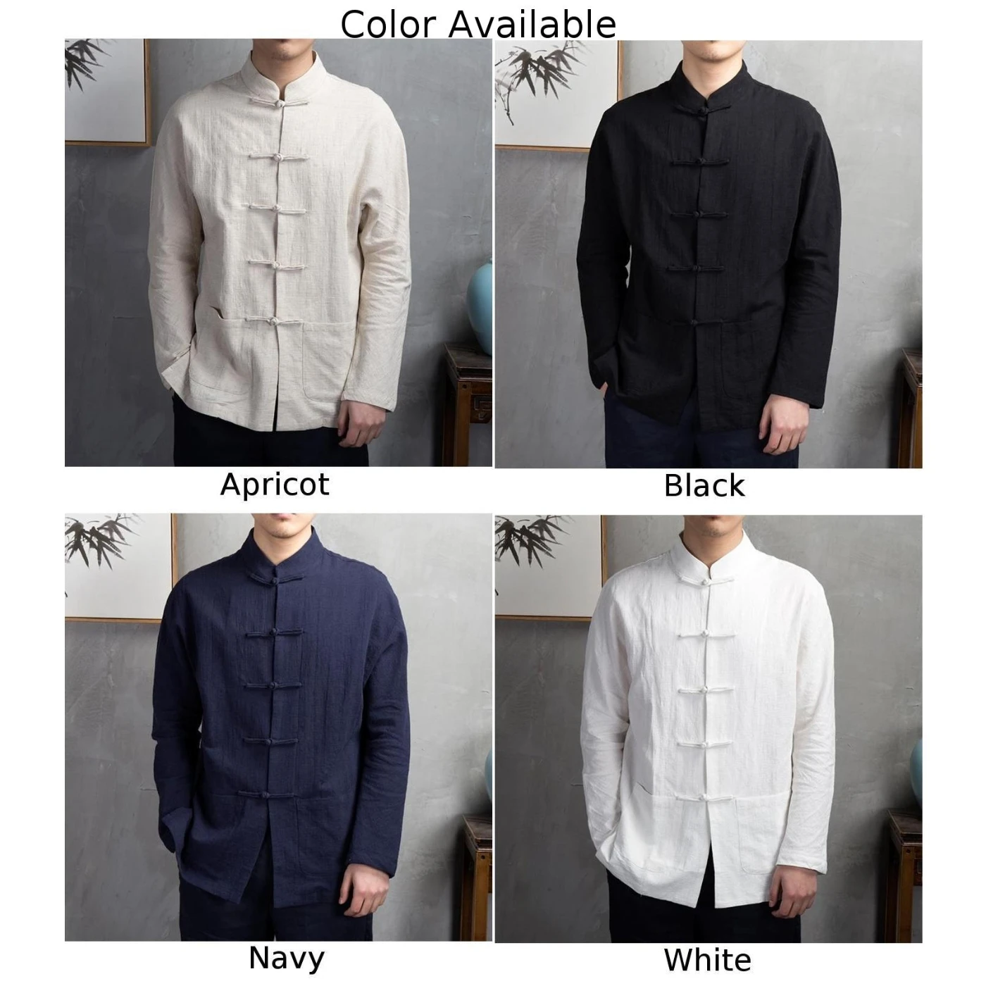 Men Chinese Traditional Kung Fu Tai Chi Coat Tang Suit Uniform Jacket Clothing Long Sleeve Blouse Retro Shirt Button Up Hanfu for chinese dress