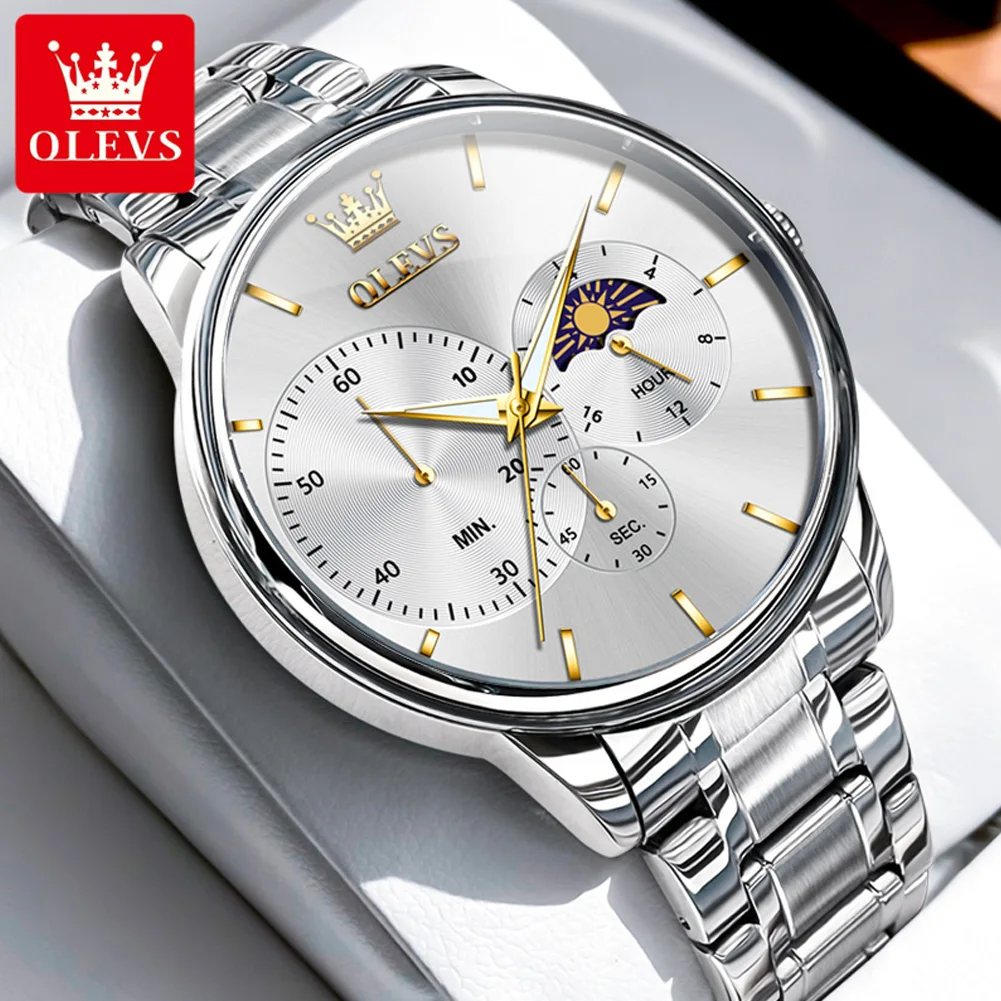 ساعة OLEVS Moon Phase للرجال بسيطة كاجوال أصلية كو...