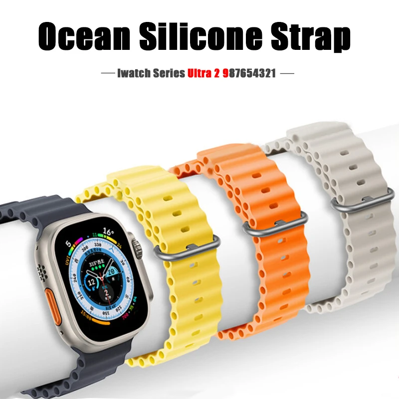 

Original 1:1 Ocean strap For Apple watch band Ultra 2 49mm 44mm 45mm 40mm 41mm silicone bracelet iWatch serie 9 8 7 6 5 4 3 se