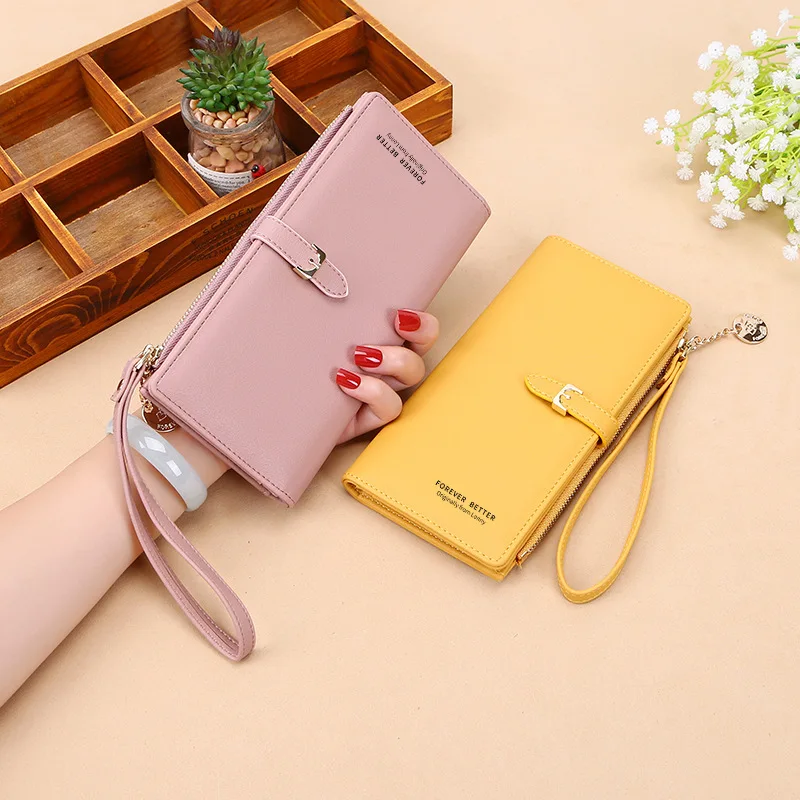 Korean Style Women's Clutch Wallet, Large Capacity Wristlet Bag - Solid Color Fashion Purse with Wrist Strap