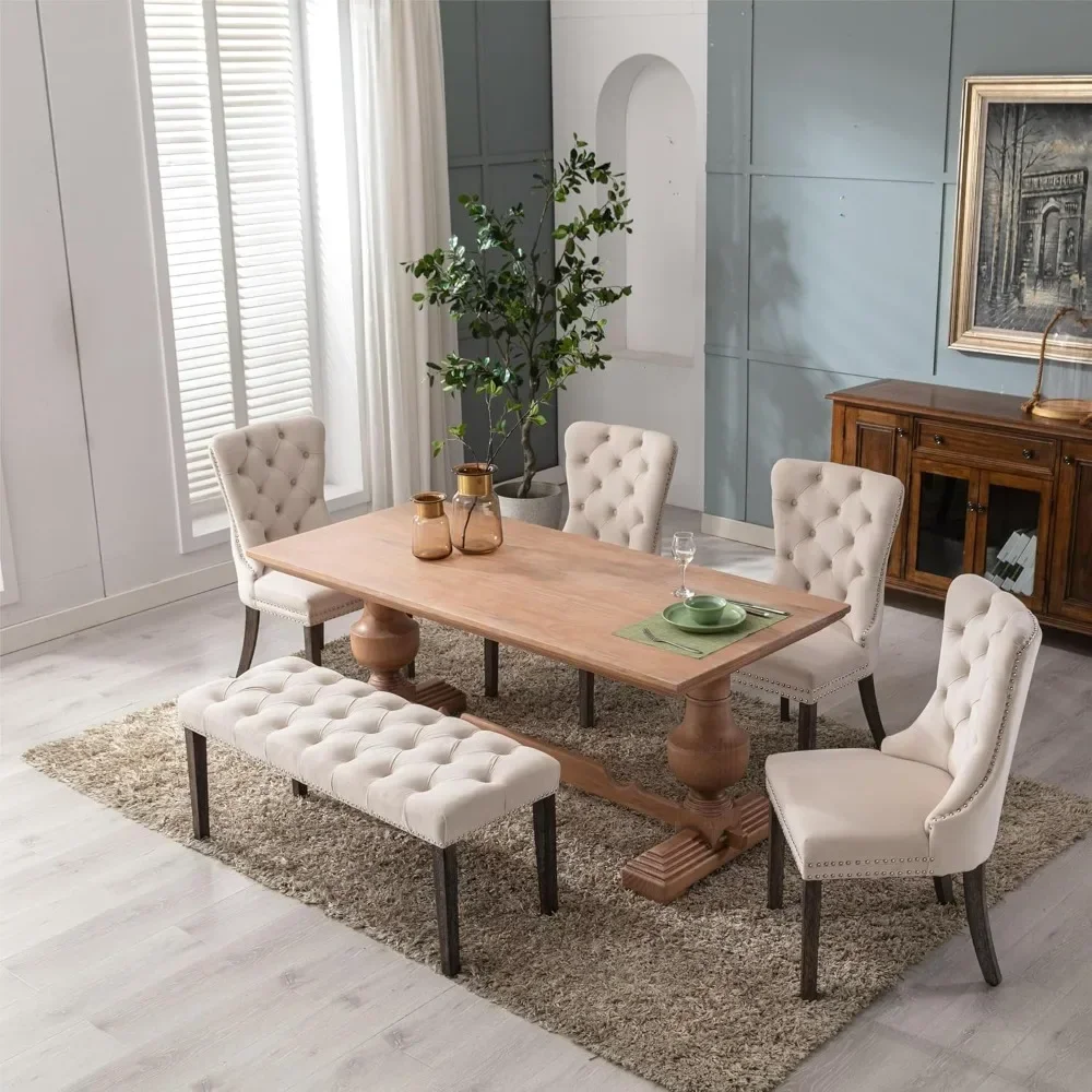 Button-Tufted Ottoman Bench, Upholstered Bedroom Benches Velvet Footrest Stool Accent Bench for Entryway Dining Room Living