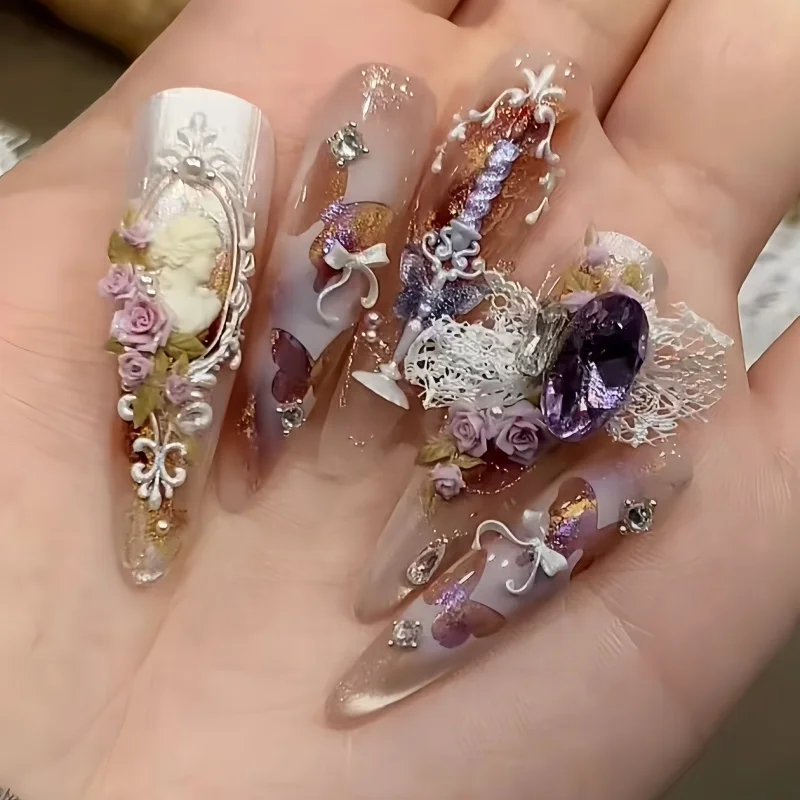 1개/4개 조합 캔들 홀더, 리본, 손으로 그린 사진 프레임, 토끼 패턴, 3D 네일 아트 DIY 투명 실리콘 몰드