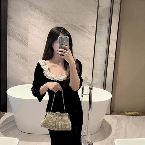 럭셔리 라인석 분리형 체인 이브닝 클러치 백 여성용, 결혼식 파티 연회 핸드백, 우아한 파티 숄더 백 2