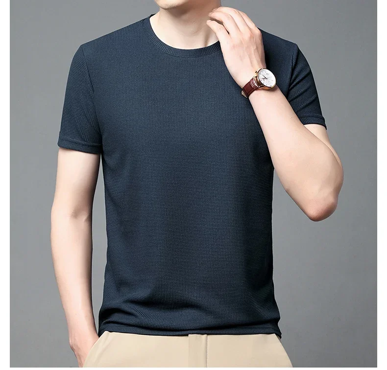PlatiNum Men's Waffle Solid Polo T-shirt back view