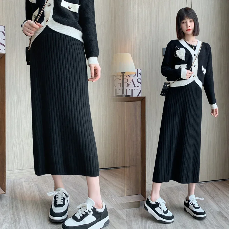 Fashion Maternity Clothes Office Ladfy Elegant Abdominal Knitted Skirts High Waist Pregnancy Pleated Skirts Formal